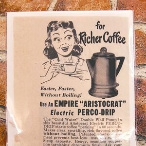 1950 Empire Aristocrat Ad‎ - Caffeine Buzzed Housewife w/ Coffee Vtg Print Ad